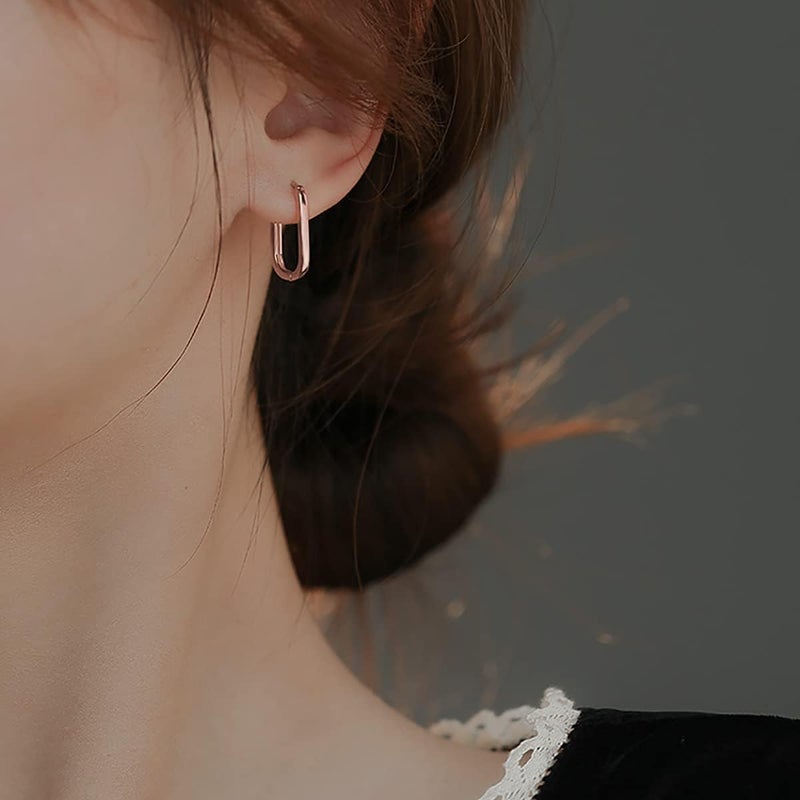 Reffeer 925 Sterling Silver U Hoop Earrings for Women Teens Minimalist Square Hoop Earrings U Huggie Earrings - Image 2